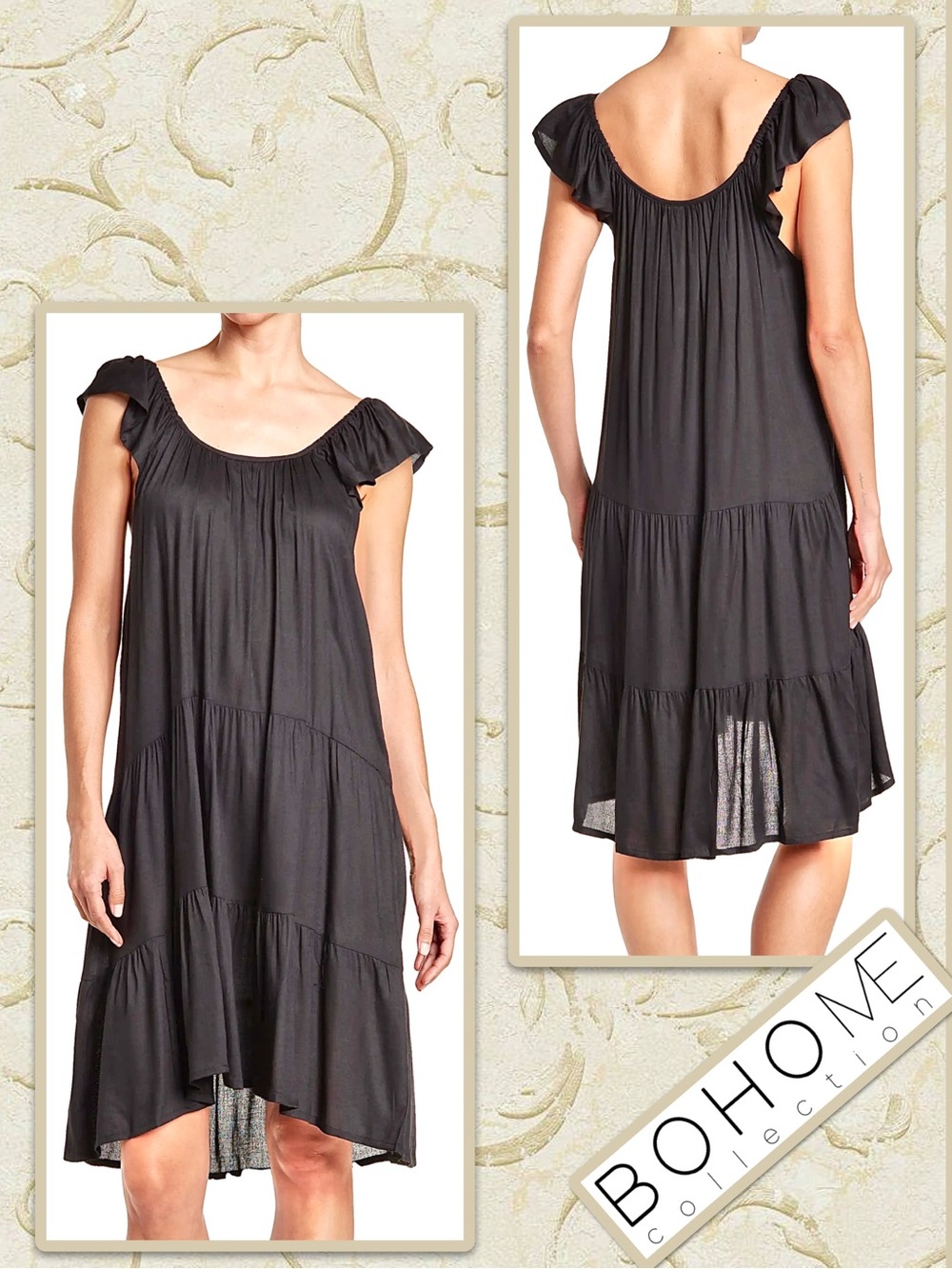 Boho Me Tiered Off-the-Shoulder Breezy Beach Mini Dress & Coverup (Black)
